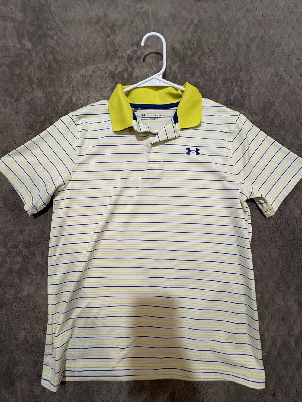 Under Armour Men’s Yellow Polo with Navy Stripe Accent